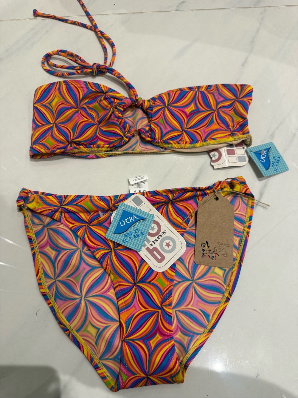 No Boundaries Multicolor Swirl Bikini Top - Bright Pink & Yellow